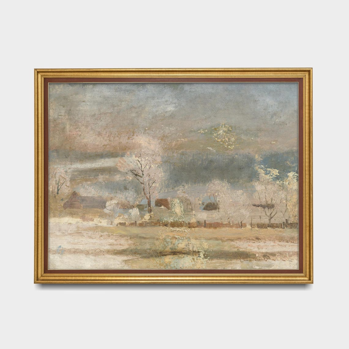 Pale Winter Countryside Cottages Impressionist Snow Art Poster - Image 5