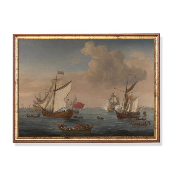 Print And Ship Vintage Sailing Ship Painting Antique Seascape Print Nautical Decor Ocean Beach Art Fine Art Mailed Print
