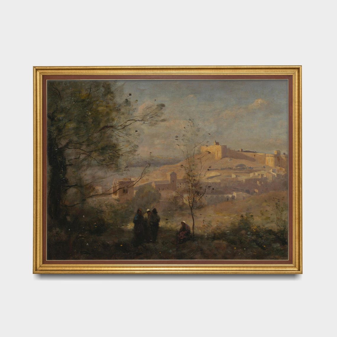 Rustic Countryside Landscape with Distant Hilltop Town View Poster - Image 5