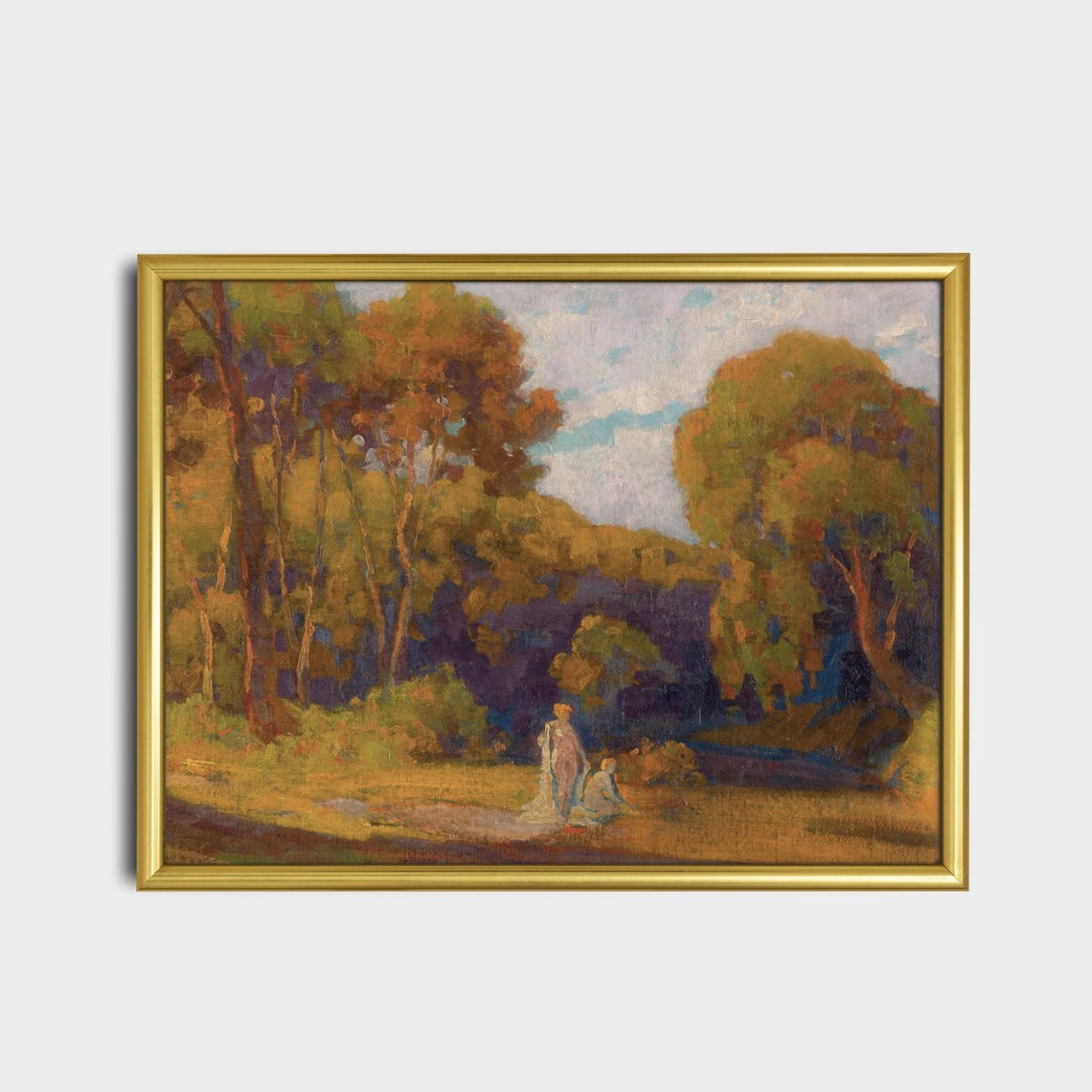 Two Figures Resting in a Golden Autumn Woodland Clearing Poster - Image 2