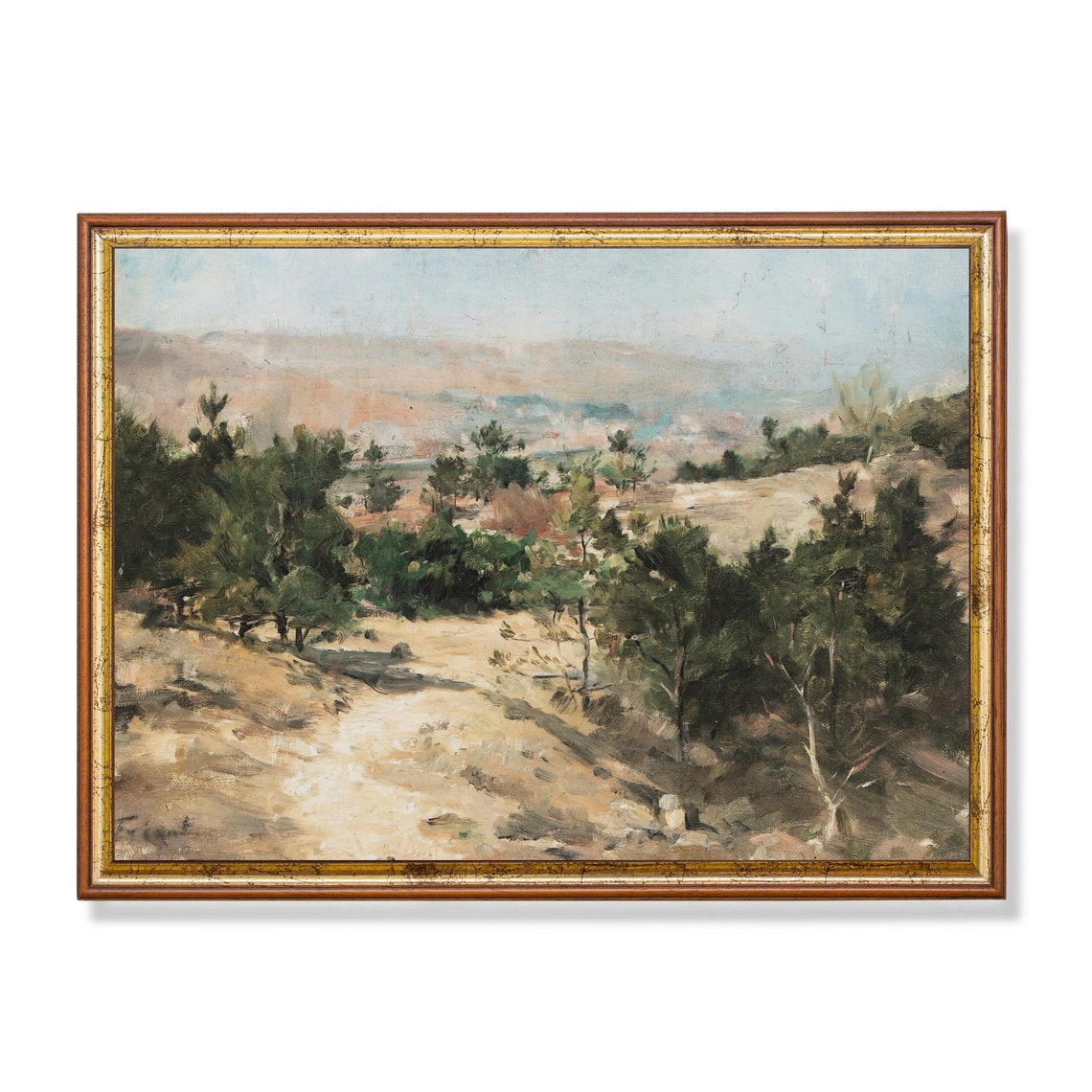 Pine Hills Over a Distant Valley Vintage Landscape Painting Poster