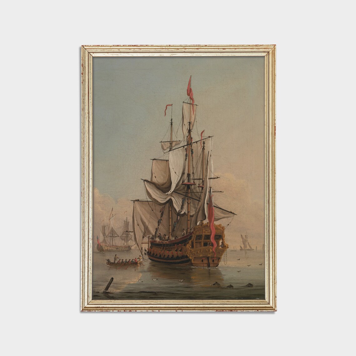 Tall Ship with Full Sails Antique Maritime Voyage Painting Poster - Image 2