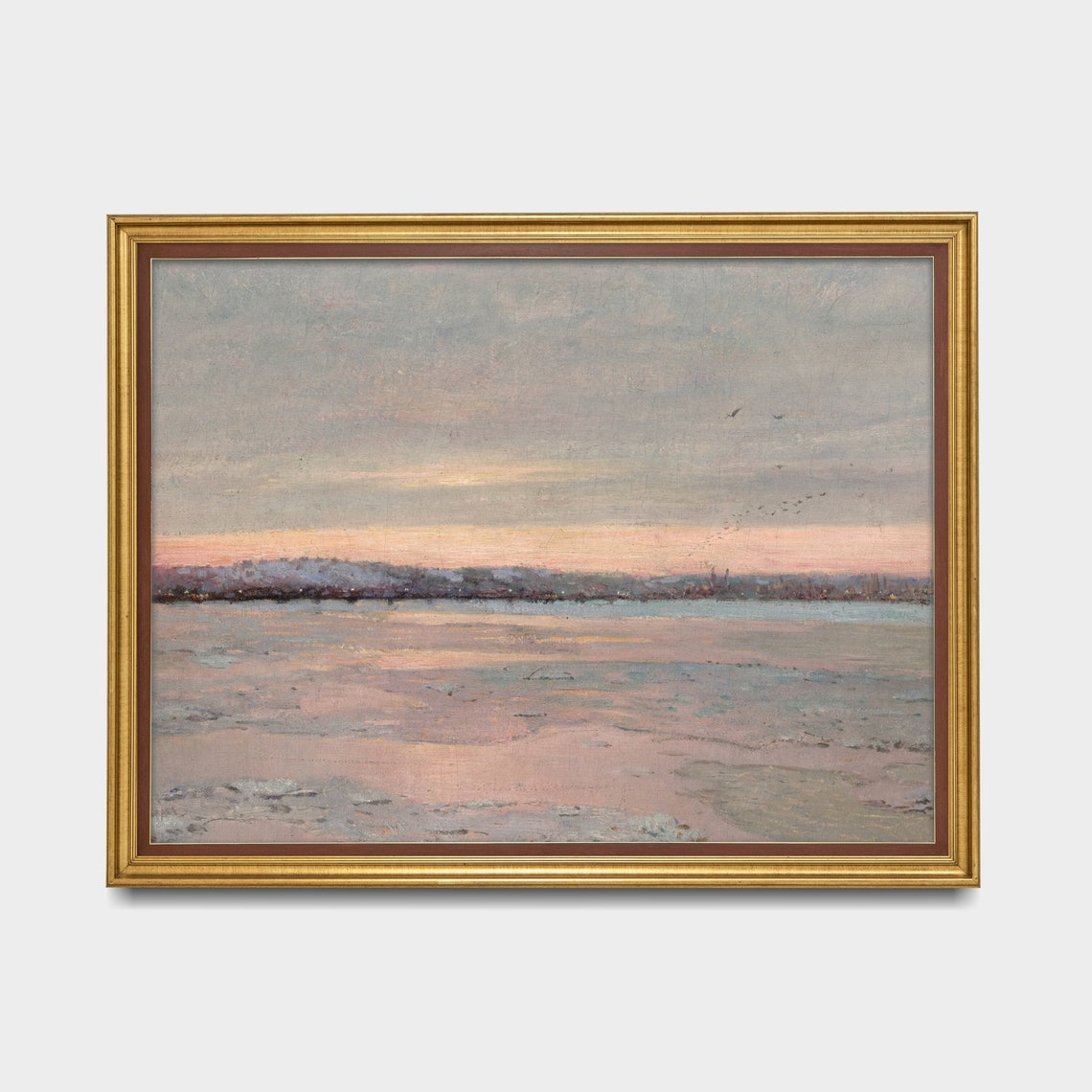 Frozen River at a Pink Sunset Vintage Winter Landscape Art Poster - Image 3