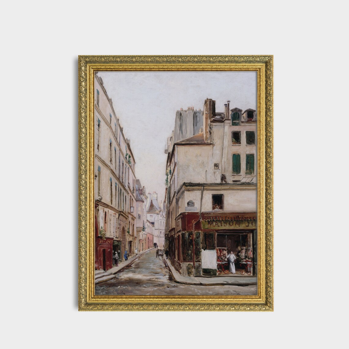 Paris Street Scene Old Shopfront Cobblestones Vintage Cityscape Poster - Image 2