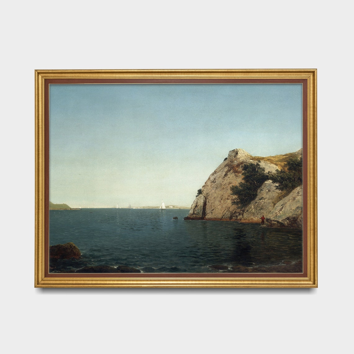 Antique Rocky Coastal Cliffs with Sailboats Vintage Seascape Poster - Image 3