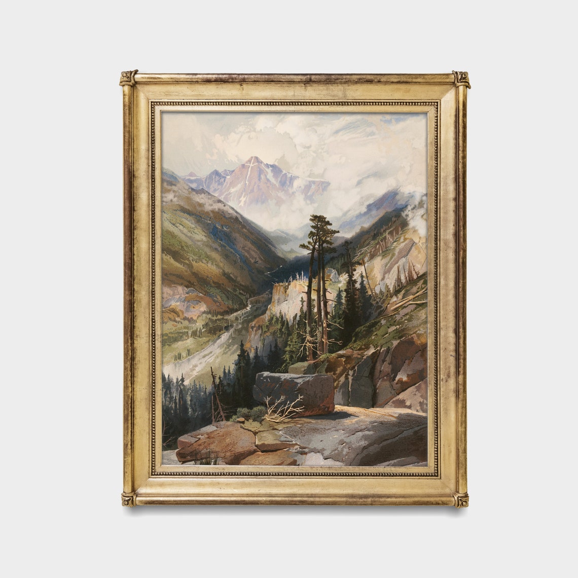 Rocky Alpine Valley with Snow-Capped Peak Vintage Landscape Poster - Image 2