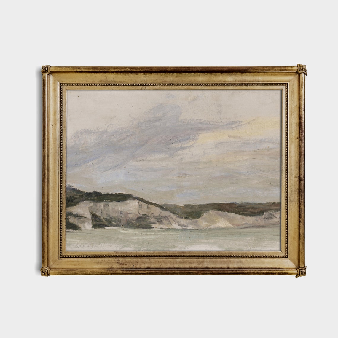 Muted White Chalk Cliffs Coastal Seascape Oil Painting Poster - Image 3