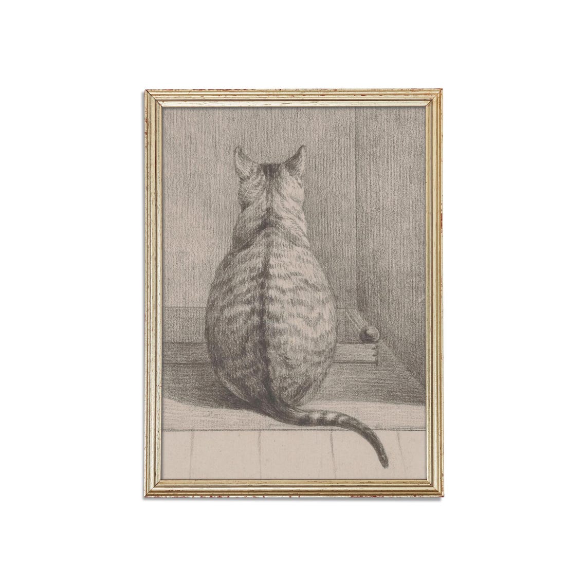 Cat Seen from Behind Sitting by a Door Vintage Sketch Poster - Image 3