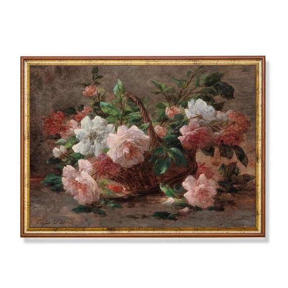 Mailed Print Still Life With Roses Antique Floral Painting Moody Rustic Flower Fine Print Farmhouse Decor Printed And Shipped