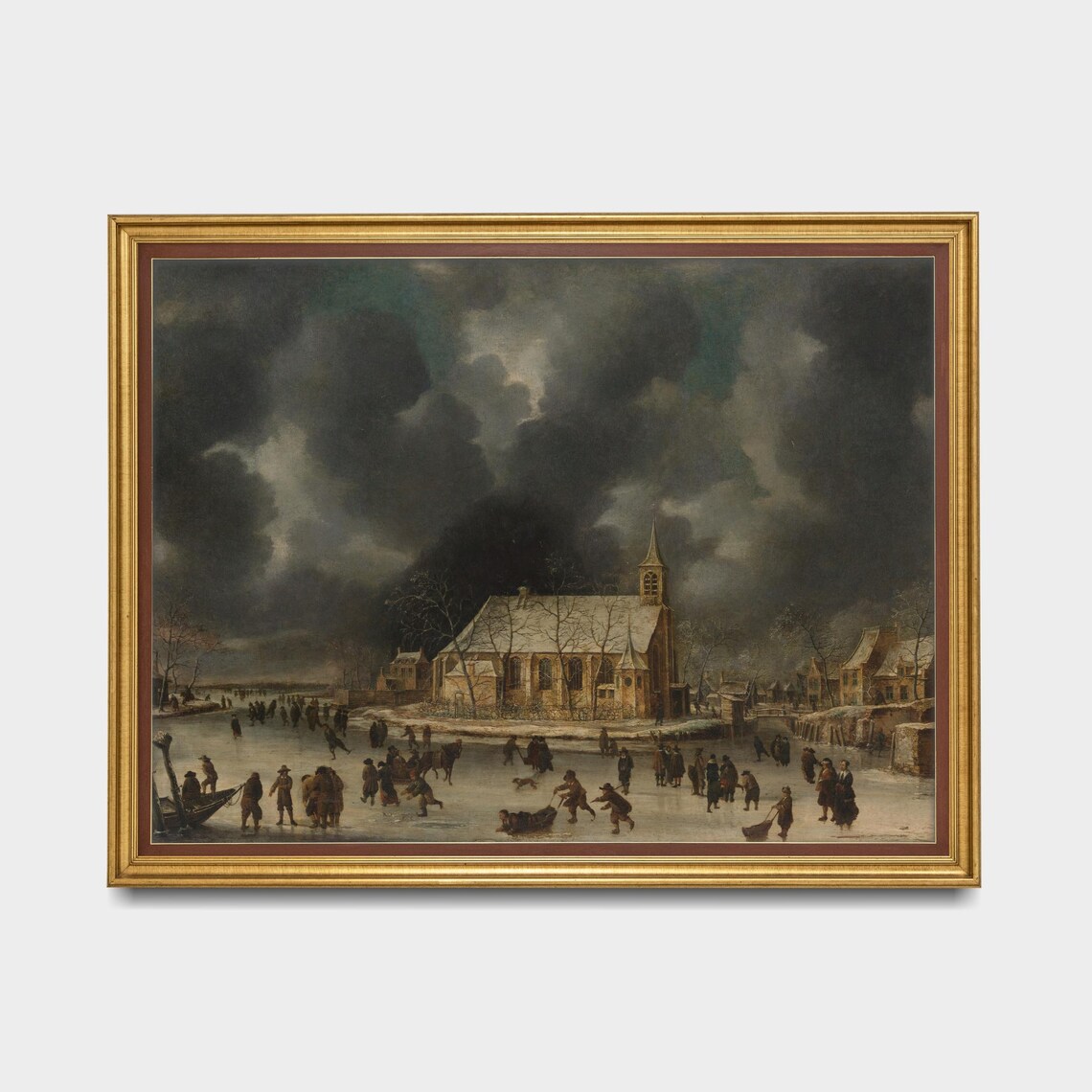Antique Dutch Church By Frozen Canal Winter Scene Fine Art Poster - Image 5