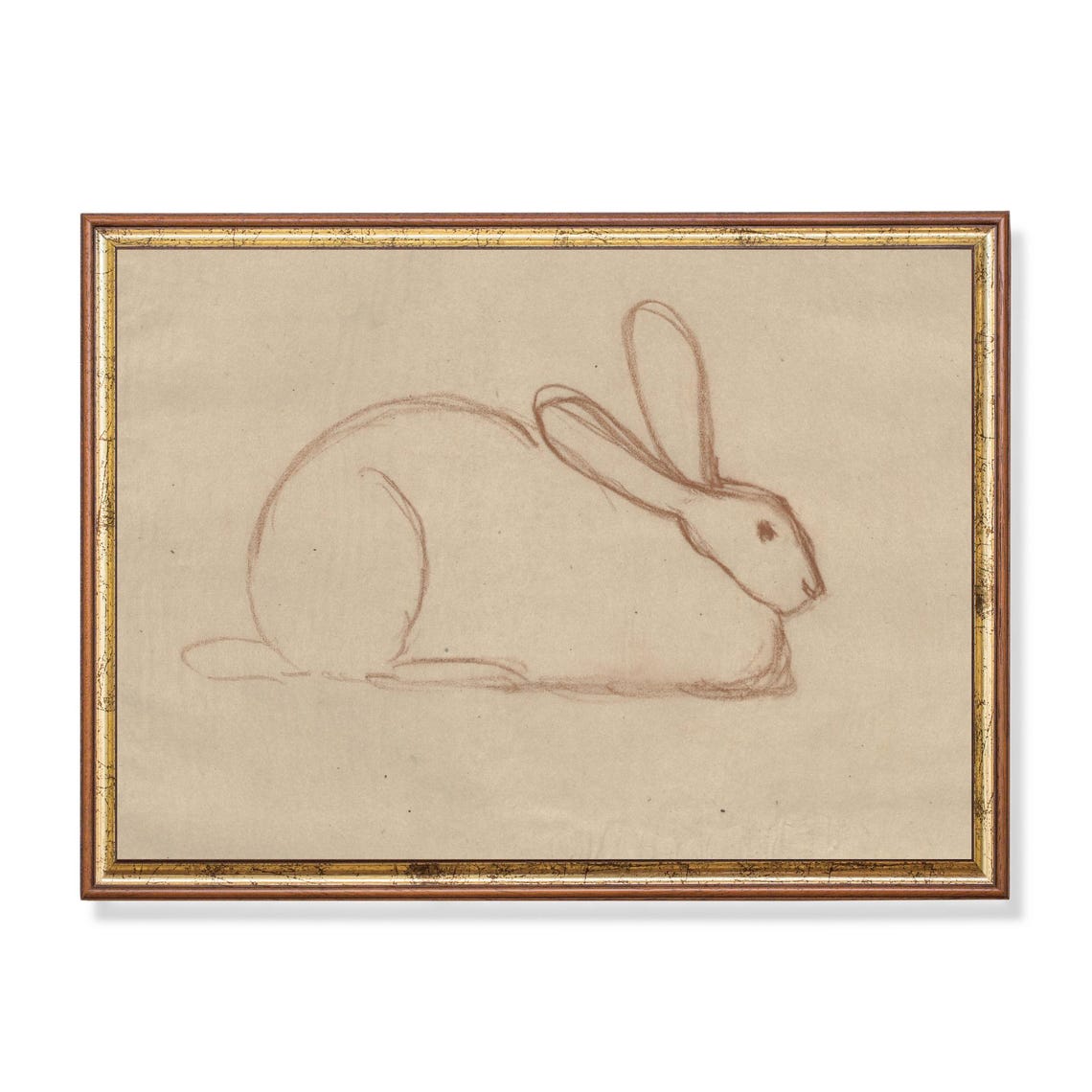 Minimalist Rabbit Line Sketch Beige Paper Modern Nursery Art Poster