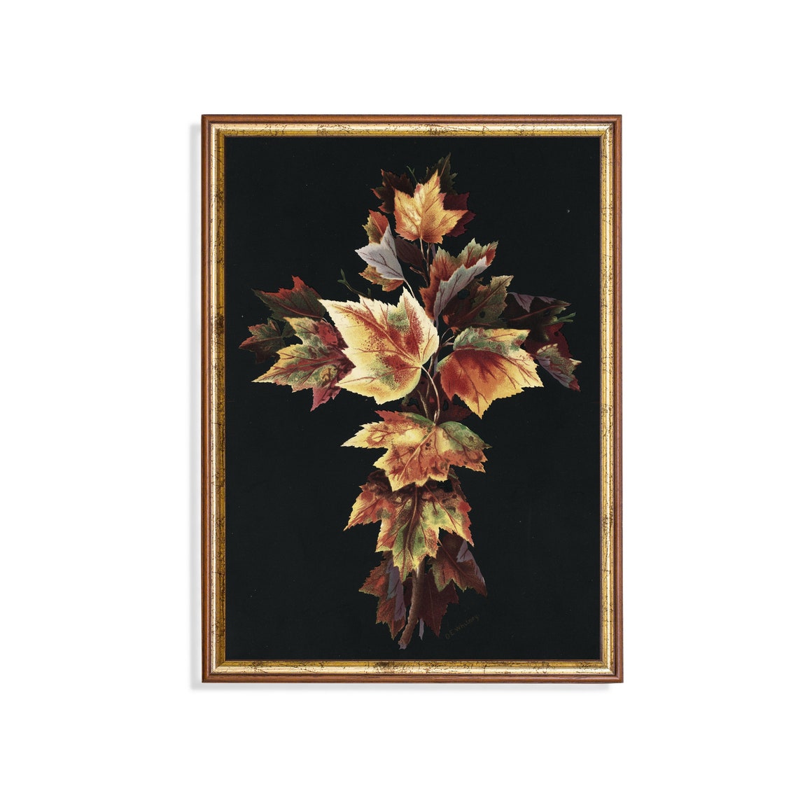 Vintage Autumn Leaves Antique Fall Painting Moody Rustic Botanical Art Print Dark Academia Wall Art