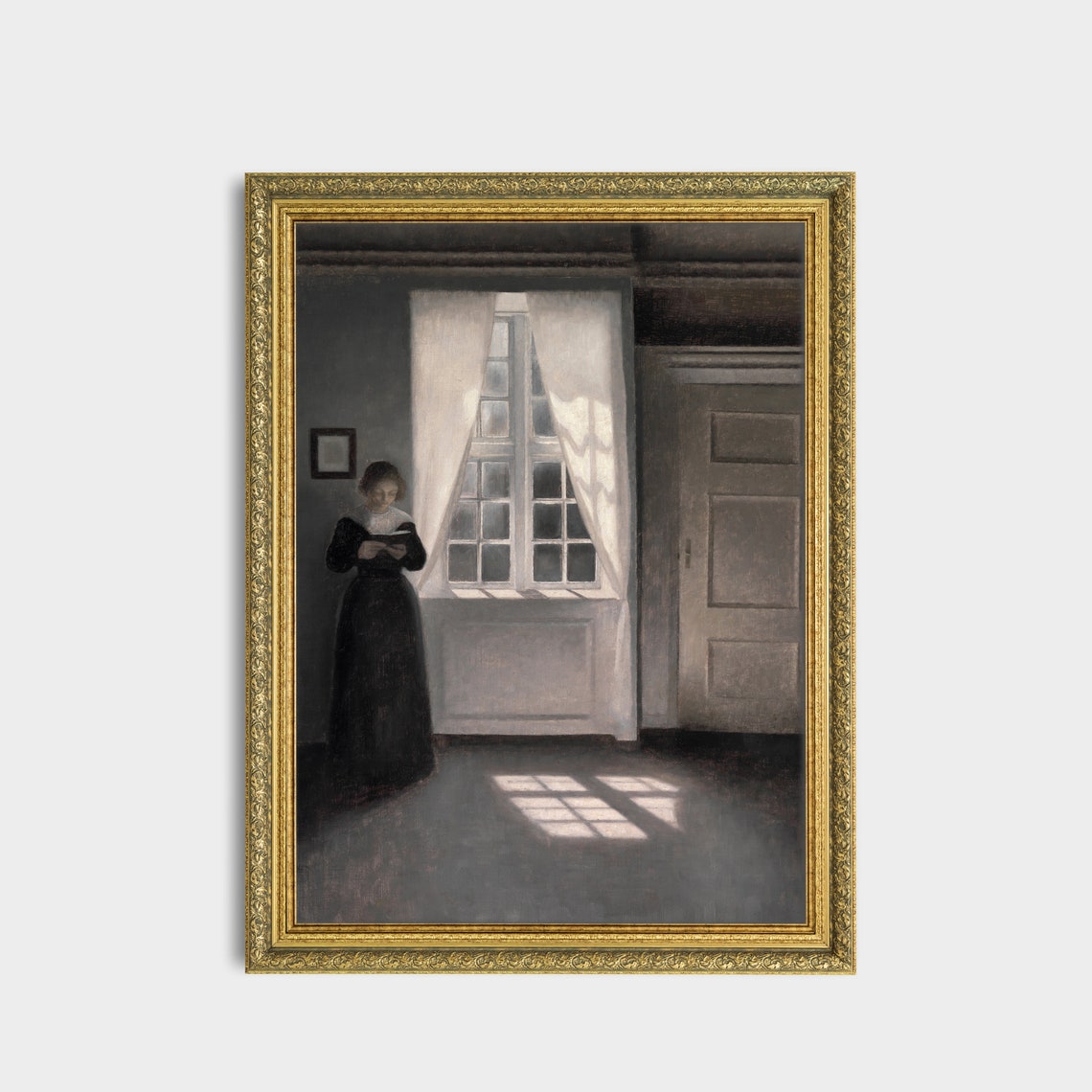 Woman Reading By The Tall Window In Dark Quiet Interior Poster - Image 3