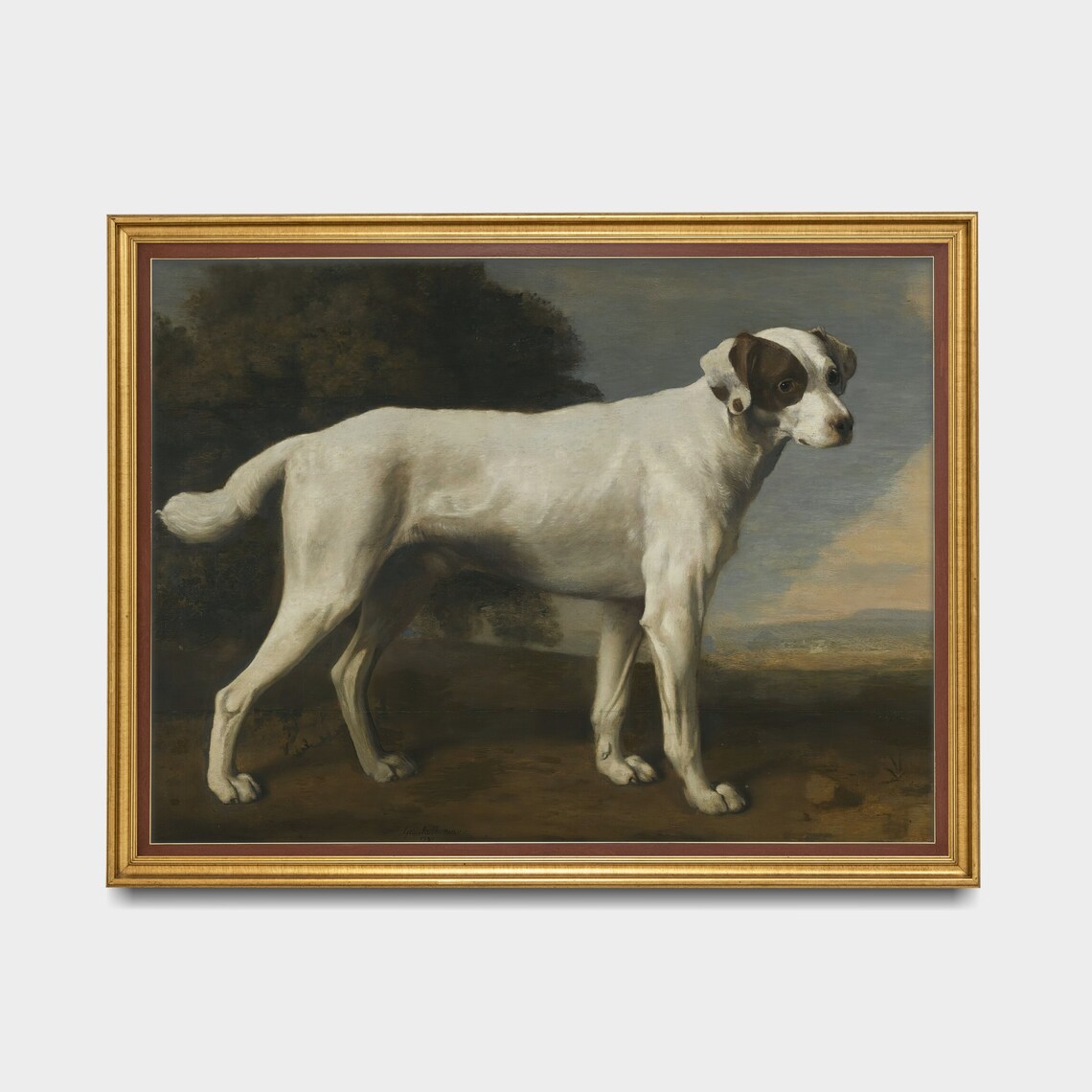 White And Tan Hound Standing Portrait Vintage Dog Oil Painting Poster - Image 2