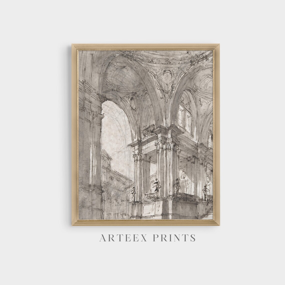 Grand Vaulted Palace Interior Antique Architectural Sketch Poster - Image 4