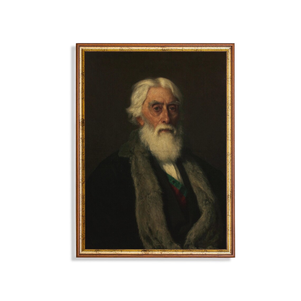 White Bearded Elder in a Fur Collar Dark Vintage Portrait Oil Poster