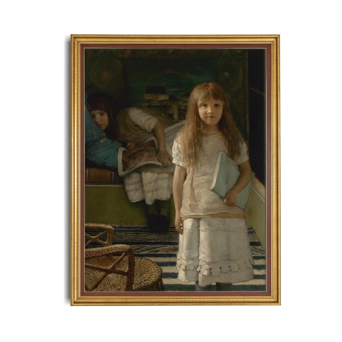 Young Girl With A Book In A Moody Interior Vintage Portrait Poster - Image 4