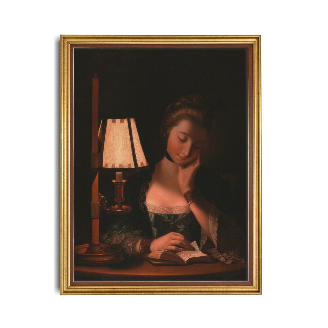 Moody Woman Reading by Candlelight Vintage Night Portrait Poster - Image 2