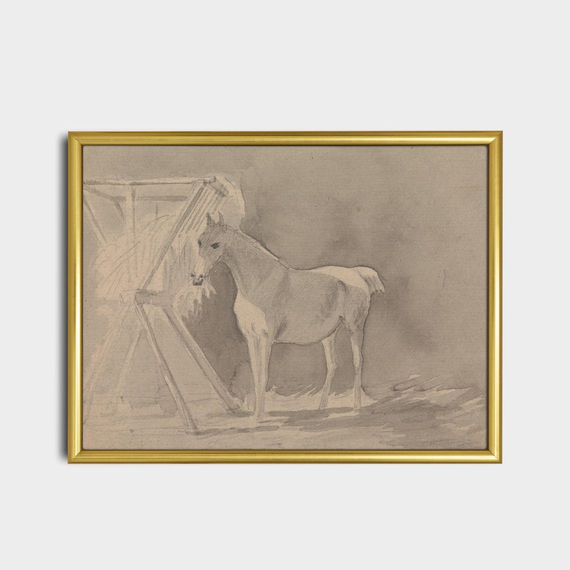 Serene Horse Grazing Paddock Neutral Wash Sketch Equestrian Poster - Image 2