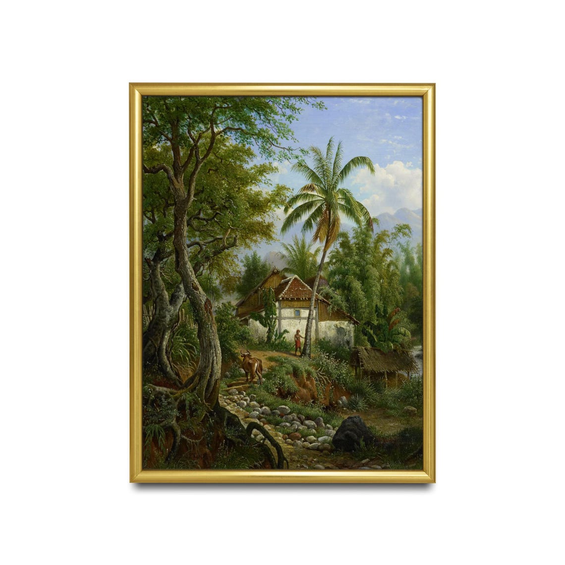 Tropical Landscape with Palm Trees and a Village Hut Art Poster - Image 2