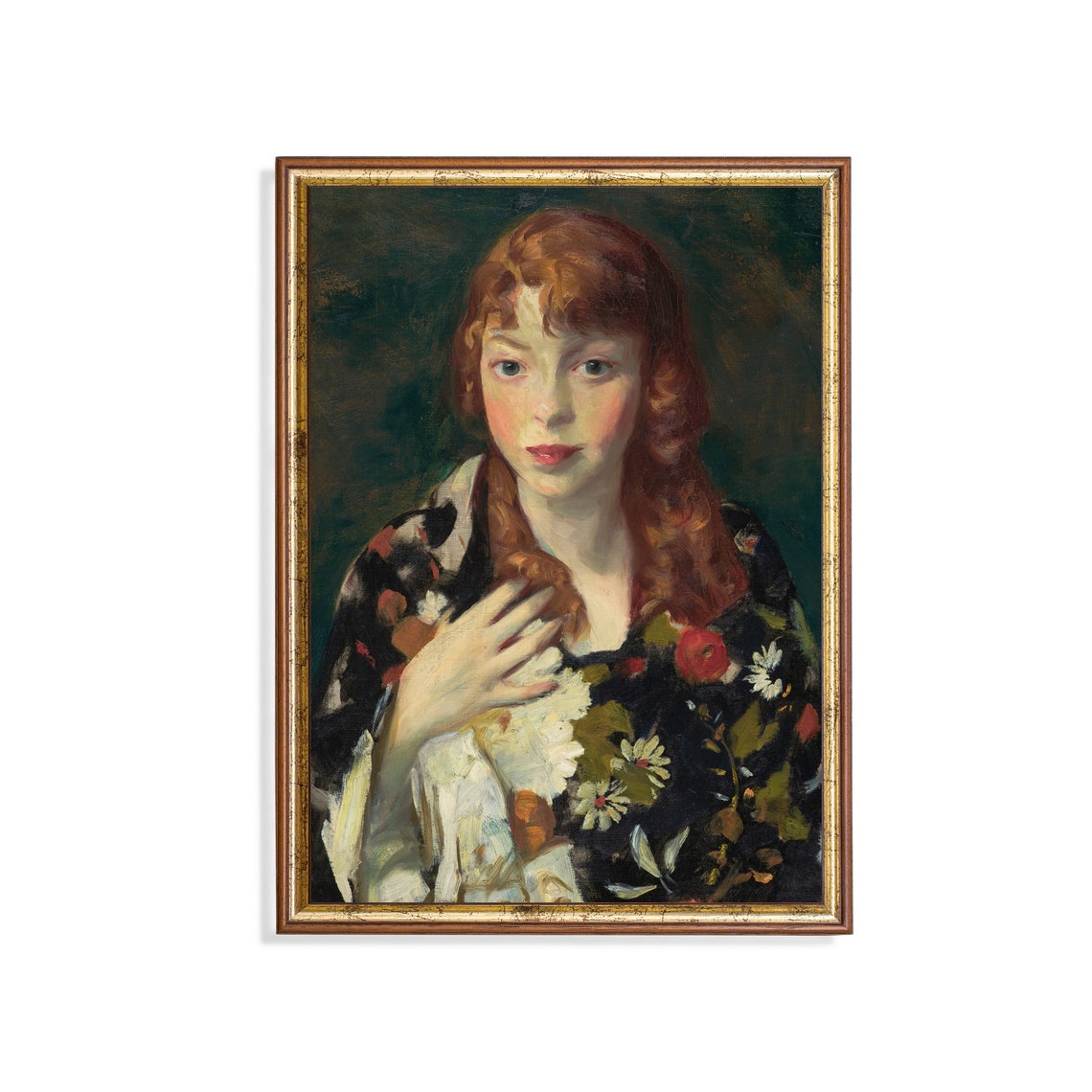 Redheaded Young Woman in a Floral Shawl Vintage Portrait Poster