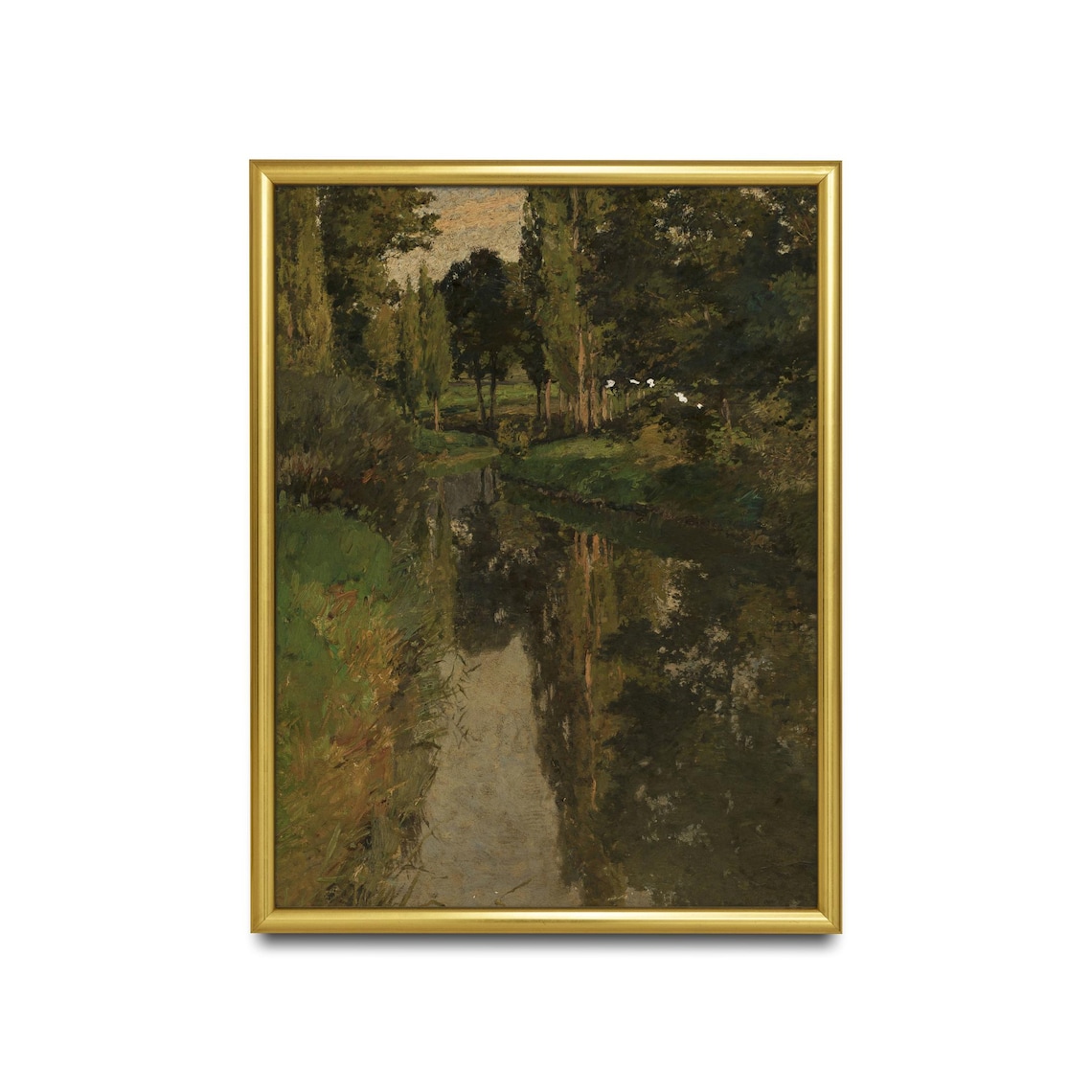 Woodland Creek Reflections Vintage Green Landscape Art Poster - Image 2