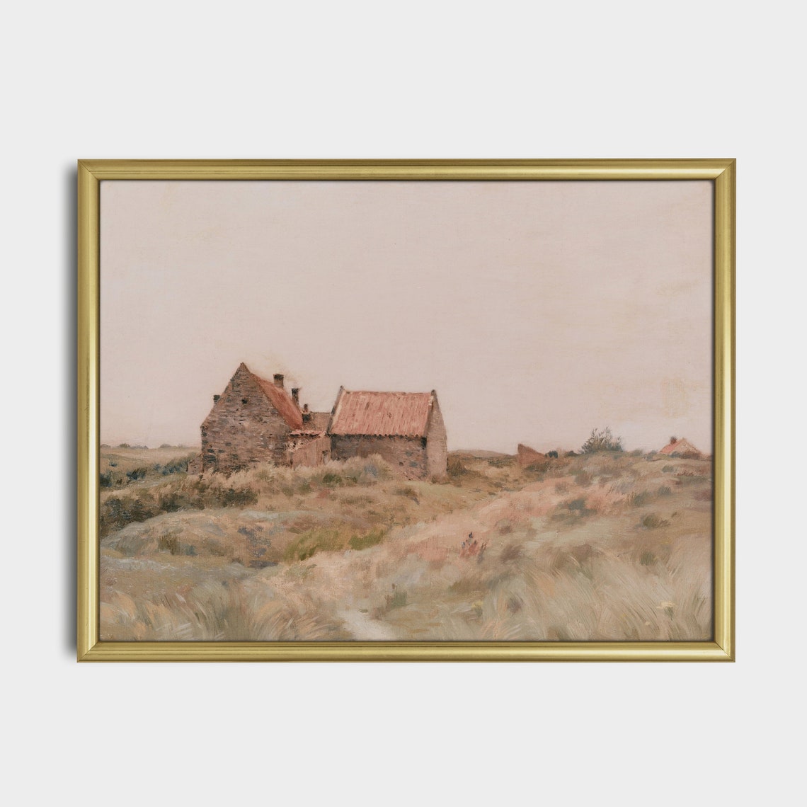 Stone Farmhouse with Red Roofs Standing in Windswept Fields Poster - Image 4
