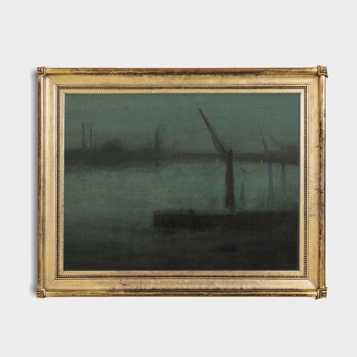 Dark River Nocturne with Barge Whistler Style Night Painting Poster - Image 4