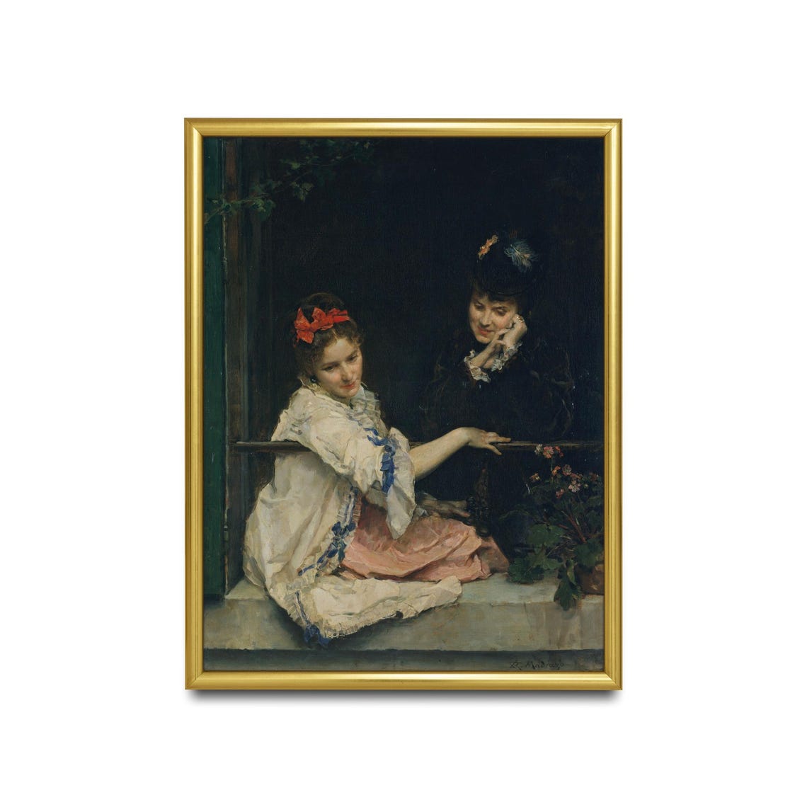 Two Women at a Window 19th Century Romantic Portrait Art Poster - Image 2