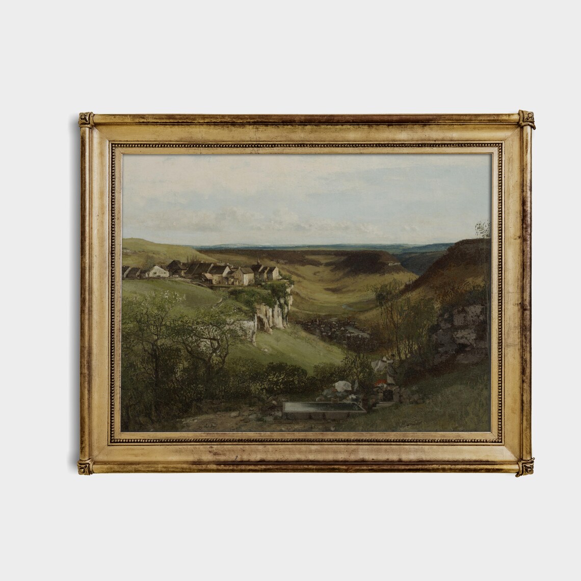 River Valley with Village Antique European Countryside Painting Poster - Image 4