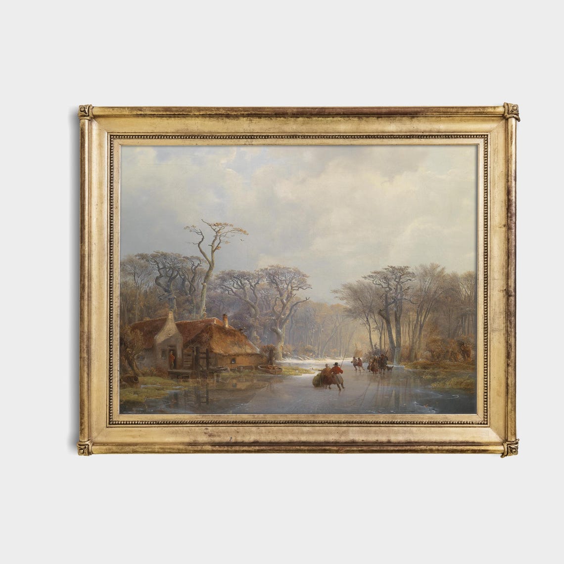 Dutch Frozen Canal Skaters Thatched Cottage Winter Art Poster - Image 4