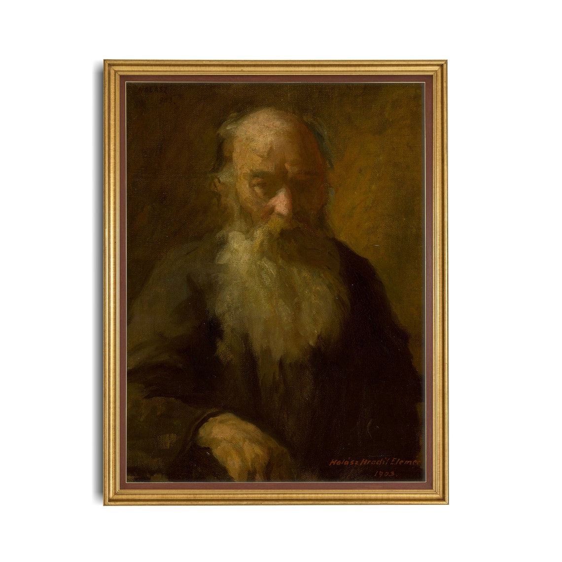 Old Man With Grey Beard Dark Moody Vintage Portrait Painting Poster - Image 2