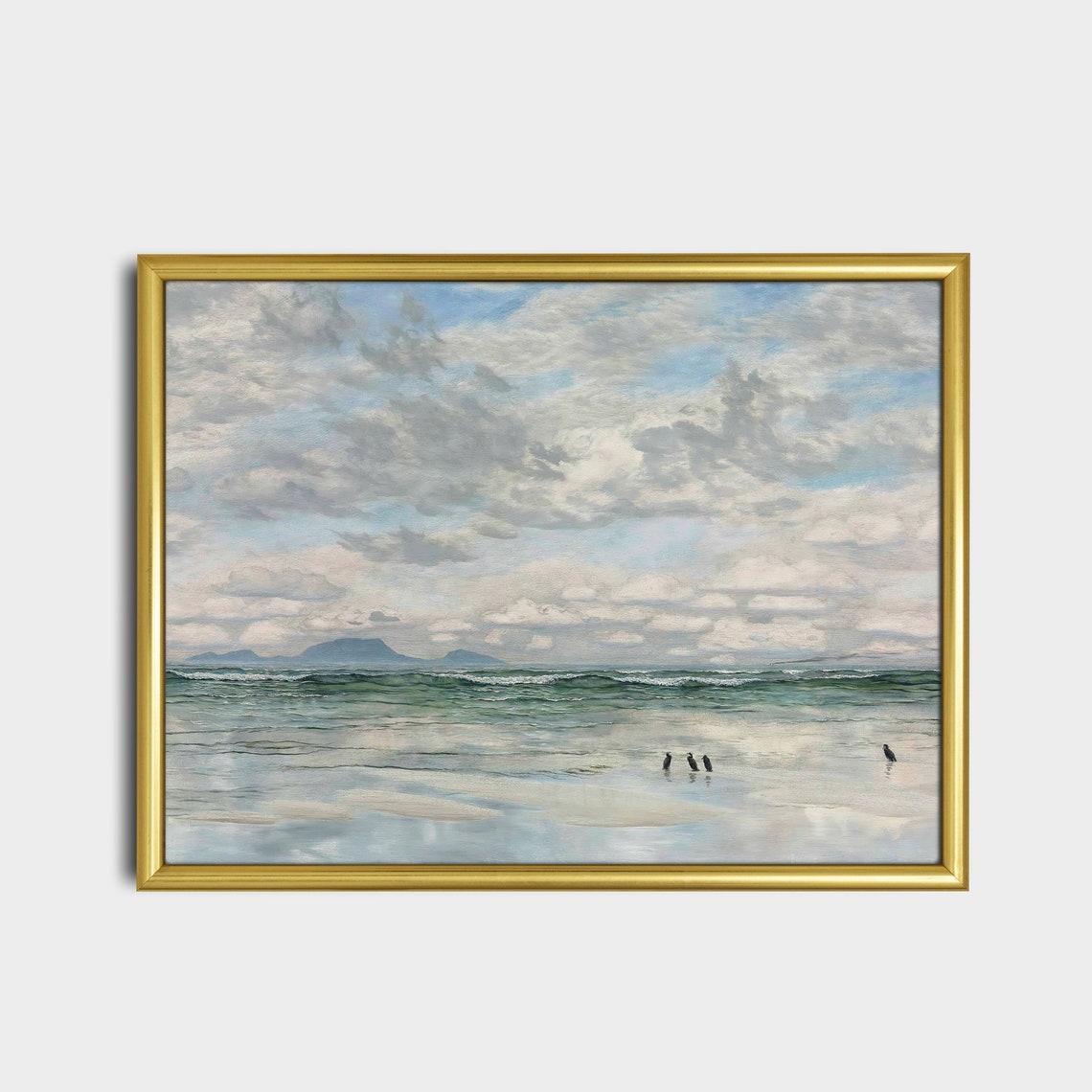 Tranquil Empty Beach With Wading Shorebirds at Low Tide Poster - Image 2