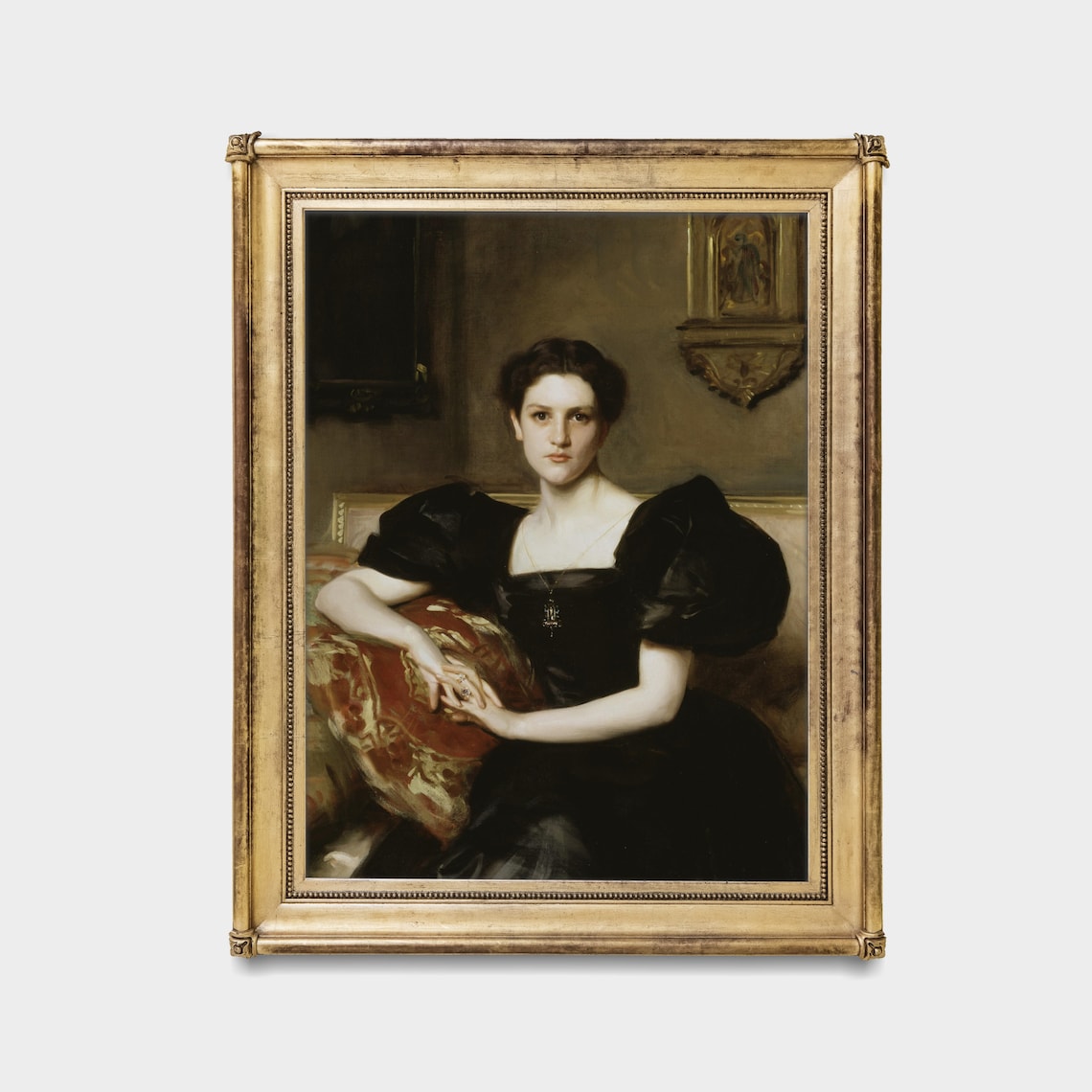 Vintage Oil Portrait of a Lady in a Black Evening Dress Poster - Image 4