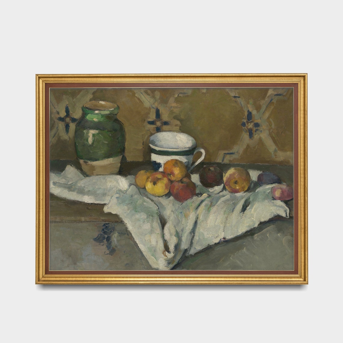 Apples Green Jug and White Cup Tablecloth Vintage Still Life Poster - Image 2