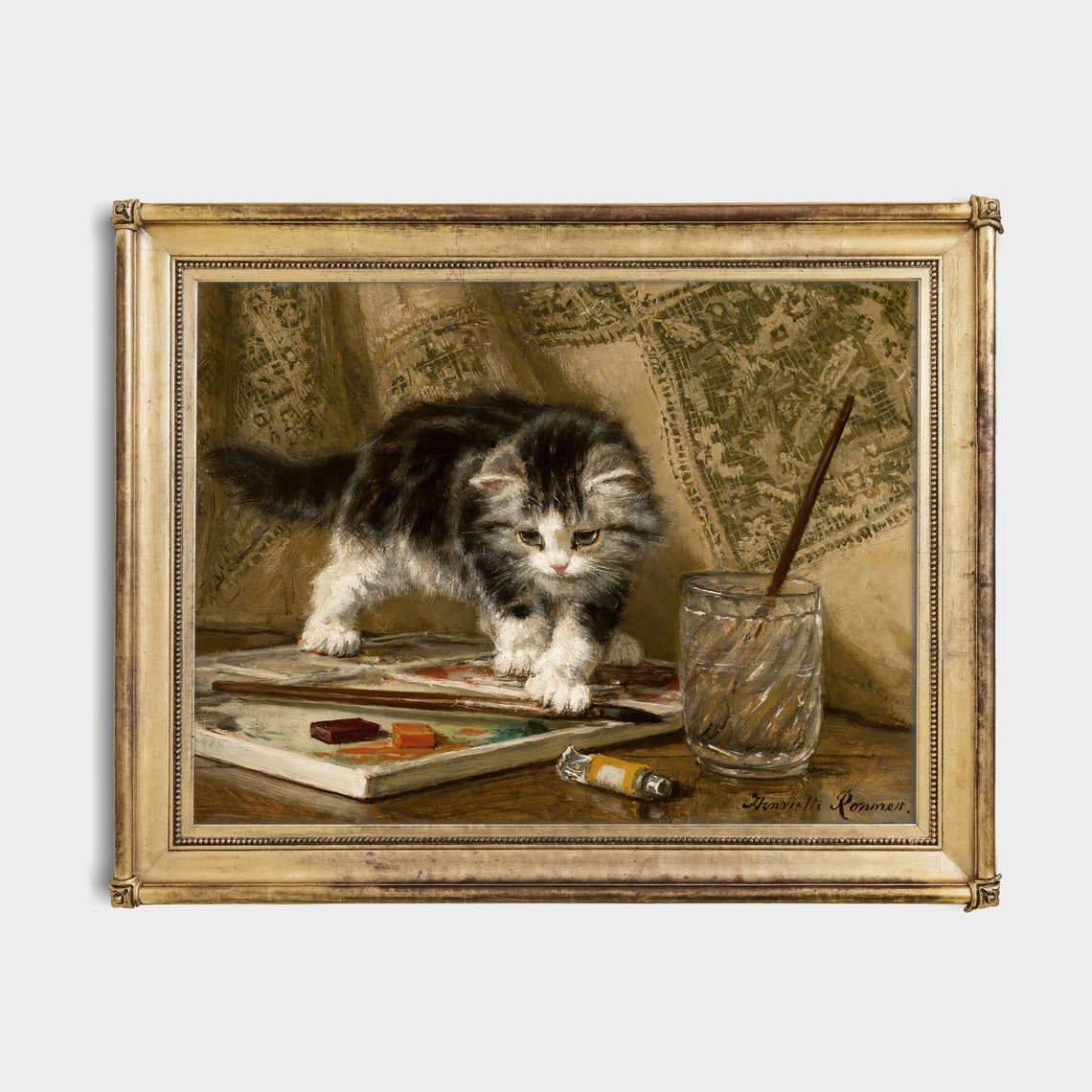 Kitten Walking on a Painter's Palette With Brushes Vintage Poster - Image 2