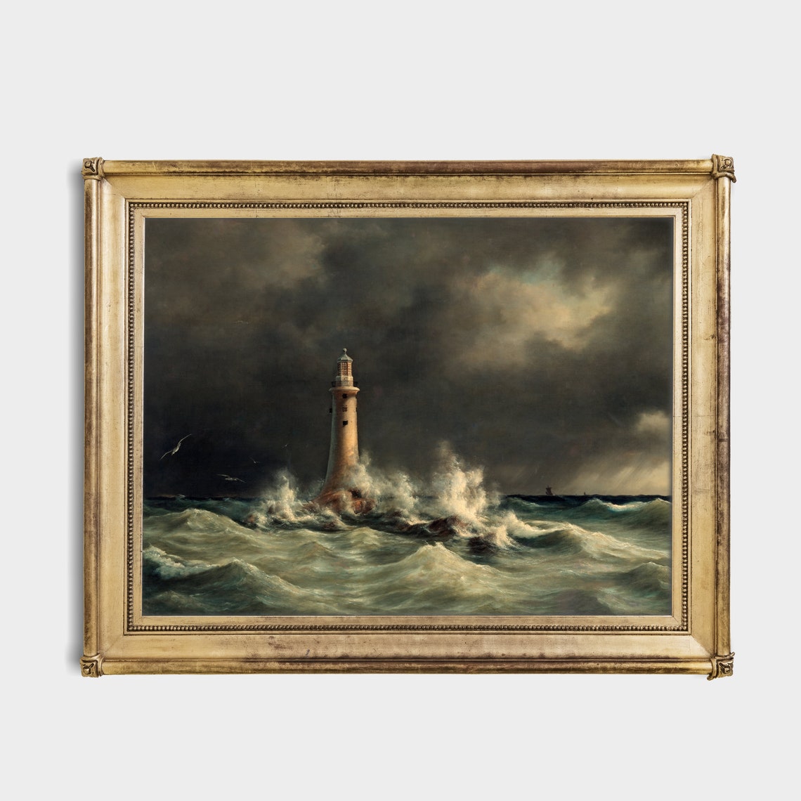 Lighthouse Battling a Stormy Sea Dramatic Maritime Art Poster - Image 2