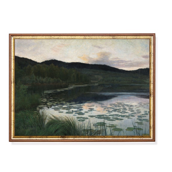 Landscape Painting Vintage Riverscape Print Moody Rustic Wall Decor Wall Art Nature Mountain Artwork