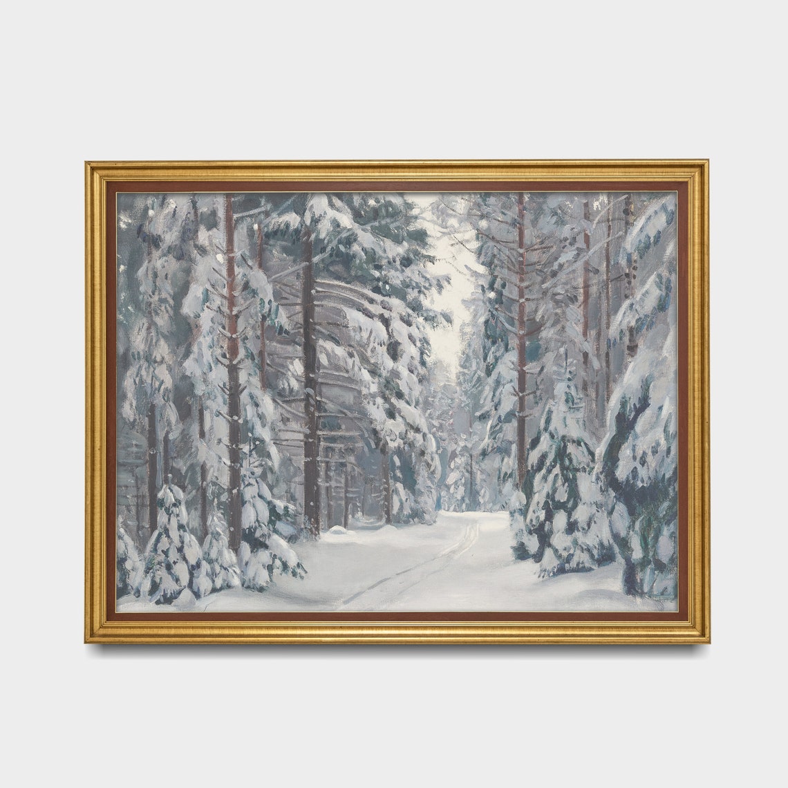 Quiet Path Through a Snow-Covered Pine Forest Calm Scene Poster - Image 2
