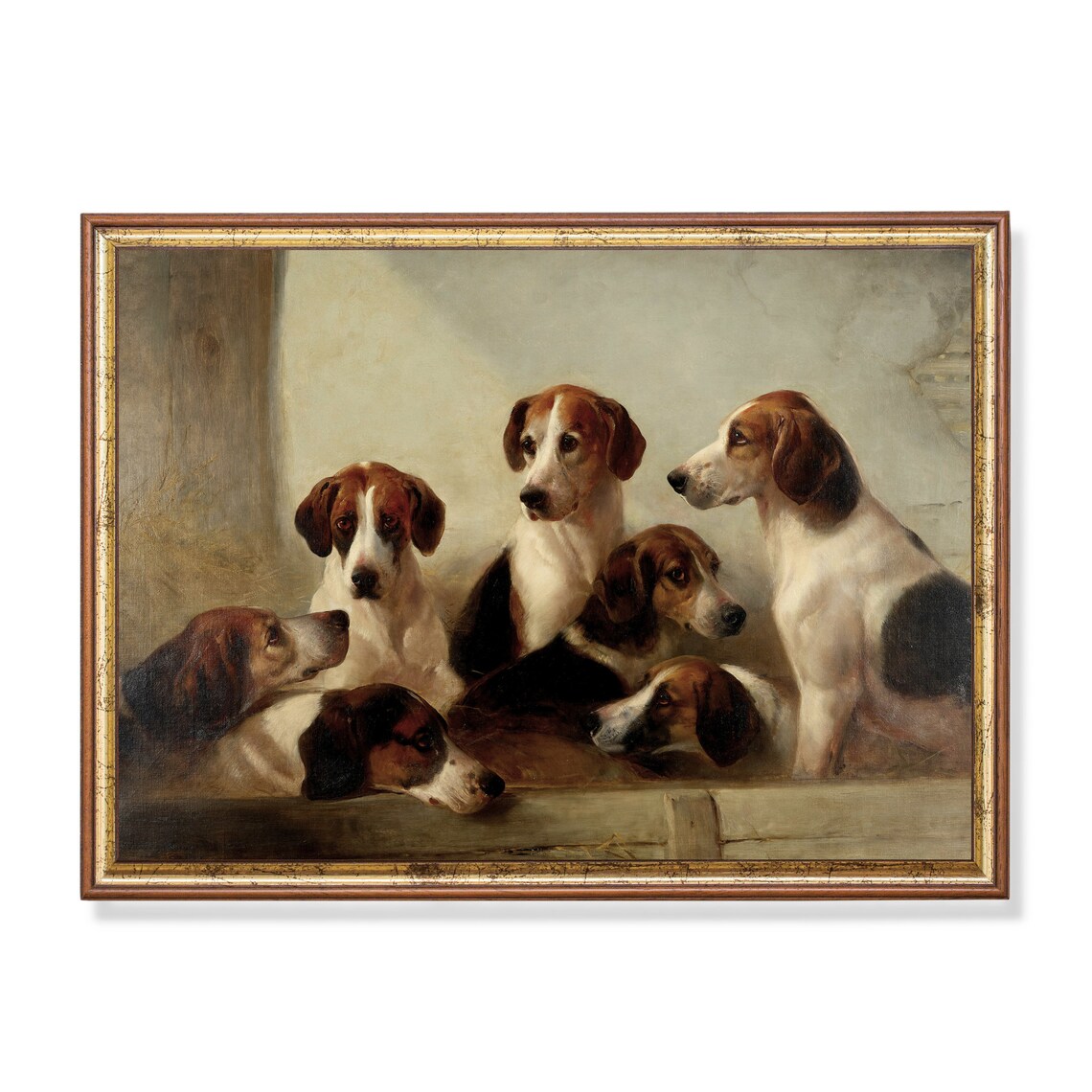 Vintage Dog Painting, Antique Rustic Farmhouse Art Print