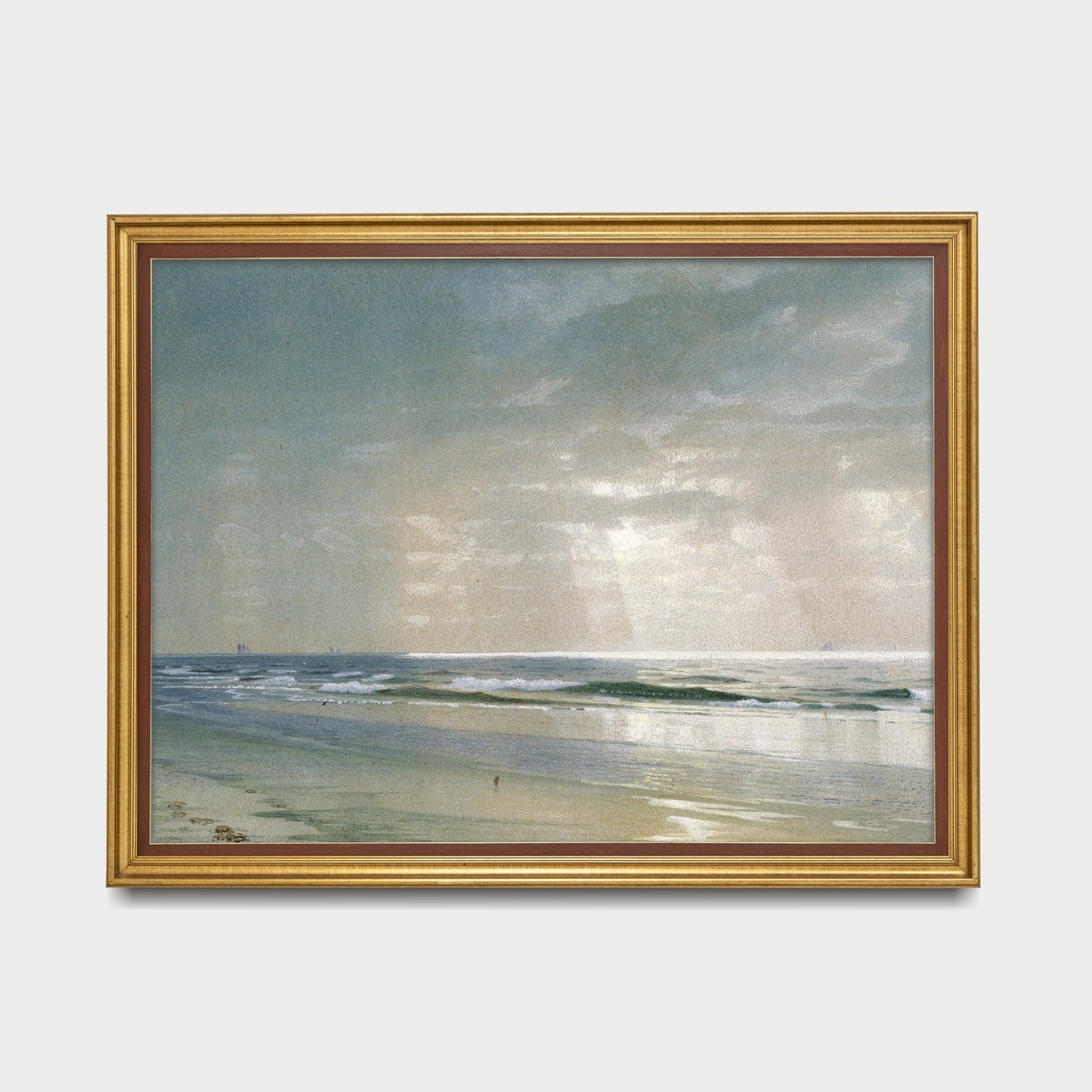 Tonalist Calm Beach at Dawn With Sunbeams Seascape Art Poster - Image 5