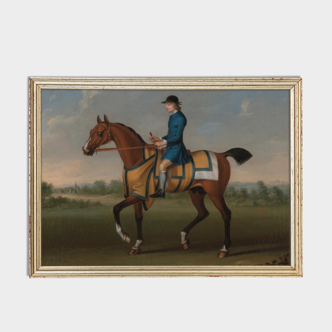 Young Rider in Blue Coat on Bay Horse Equestrian Portrait Poster - Image 2