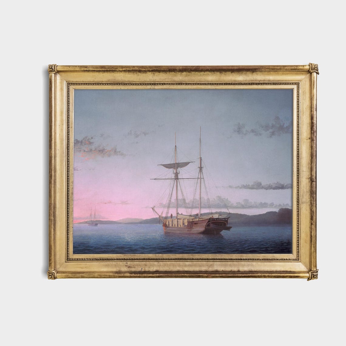 Sailing Ship at Sunset with a Pink Sky Vintage Nautical Poster - Image 4