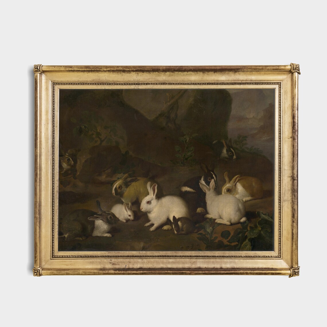 Rabbits Gathered in a Dark Woodland Clearing Moody Vintage Poster - Image 2