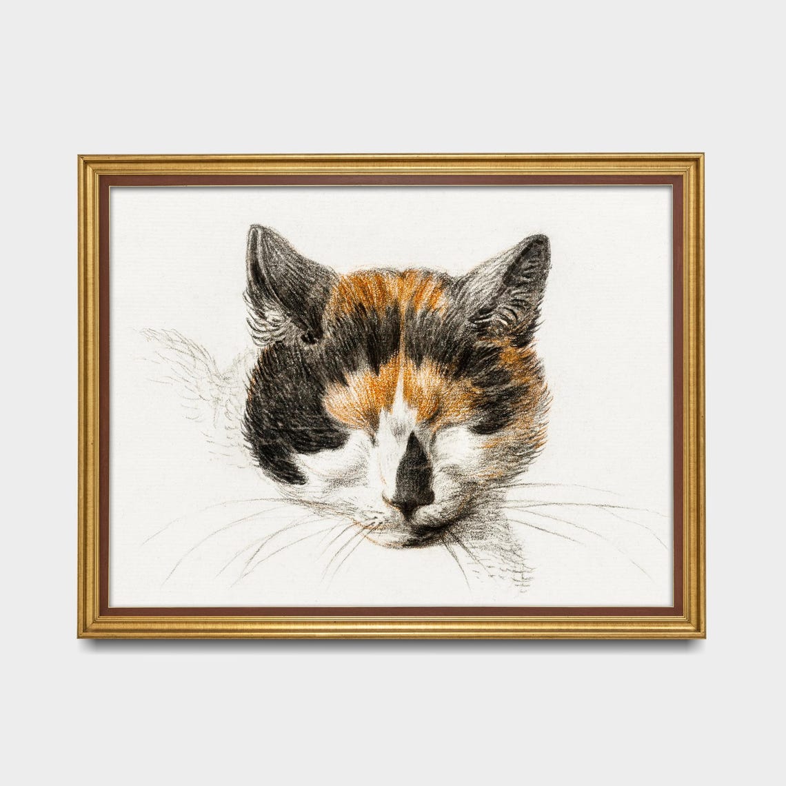 Calico Cat Face Close-Up Vintage Charcoal Drawing Art Poster - Image 5