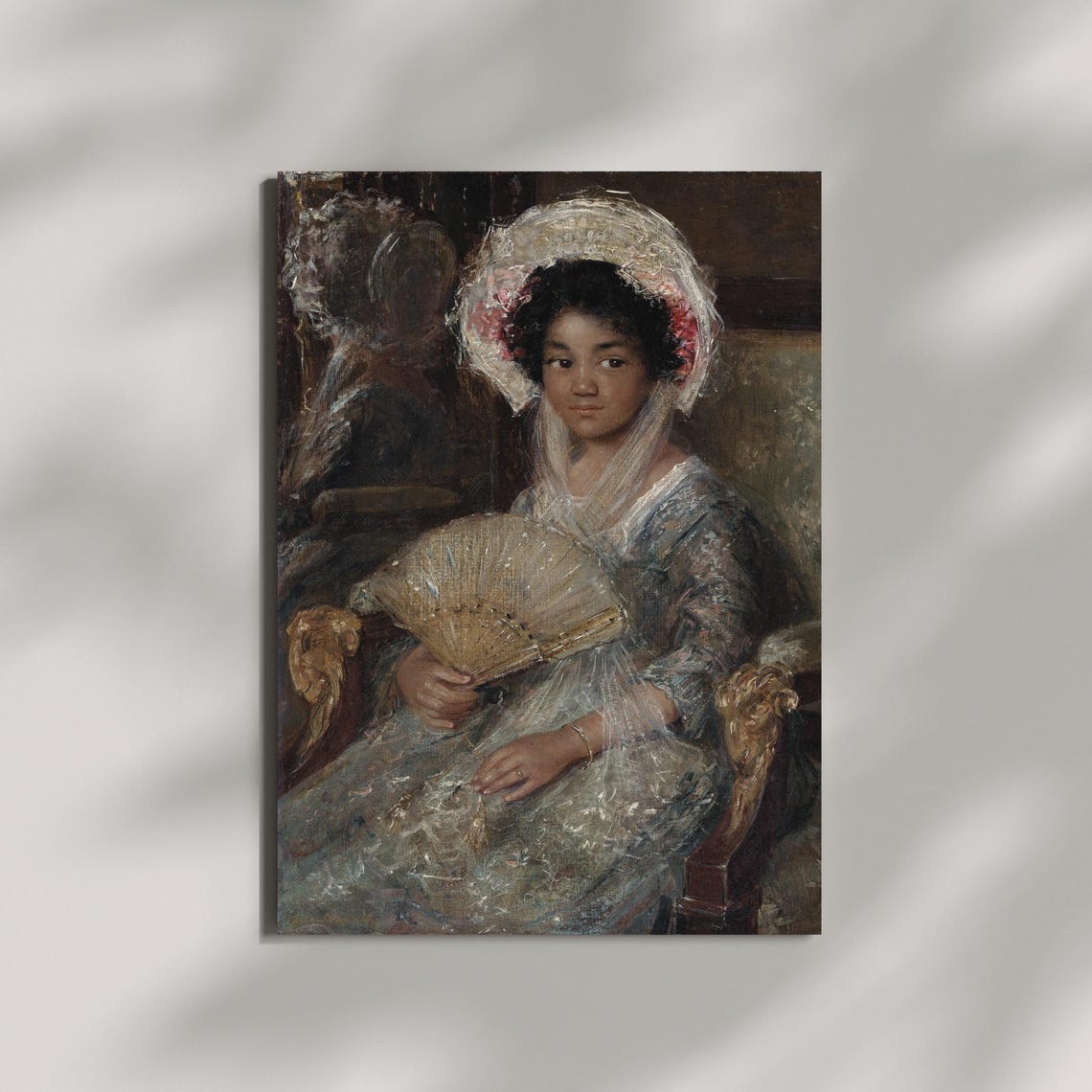 Vintage Young Girl With Lace Bonnet And Fan Romantic Portrait Poster