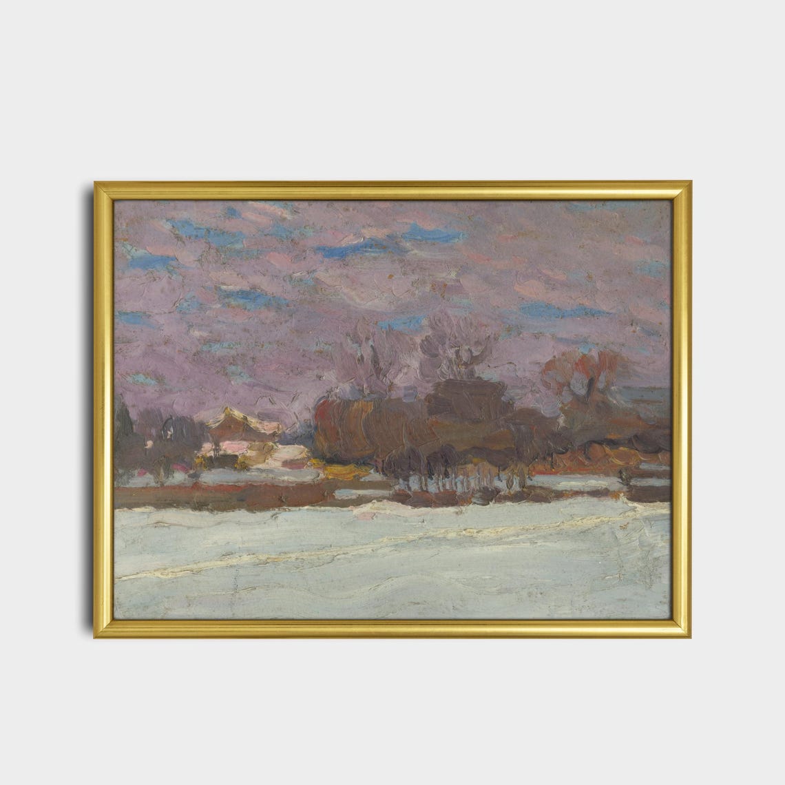 Purple Dusk Snowy Field Impressionist Winter Landscape Poster - Image 2