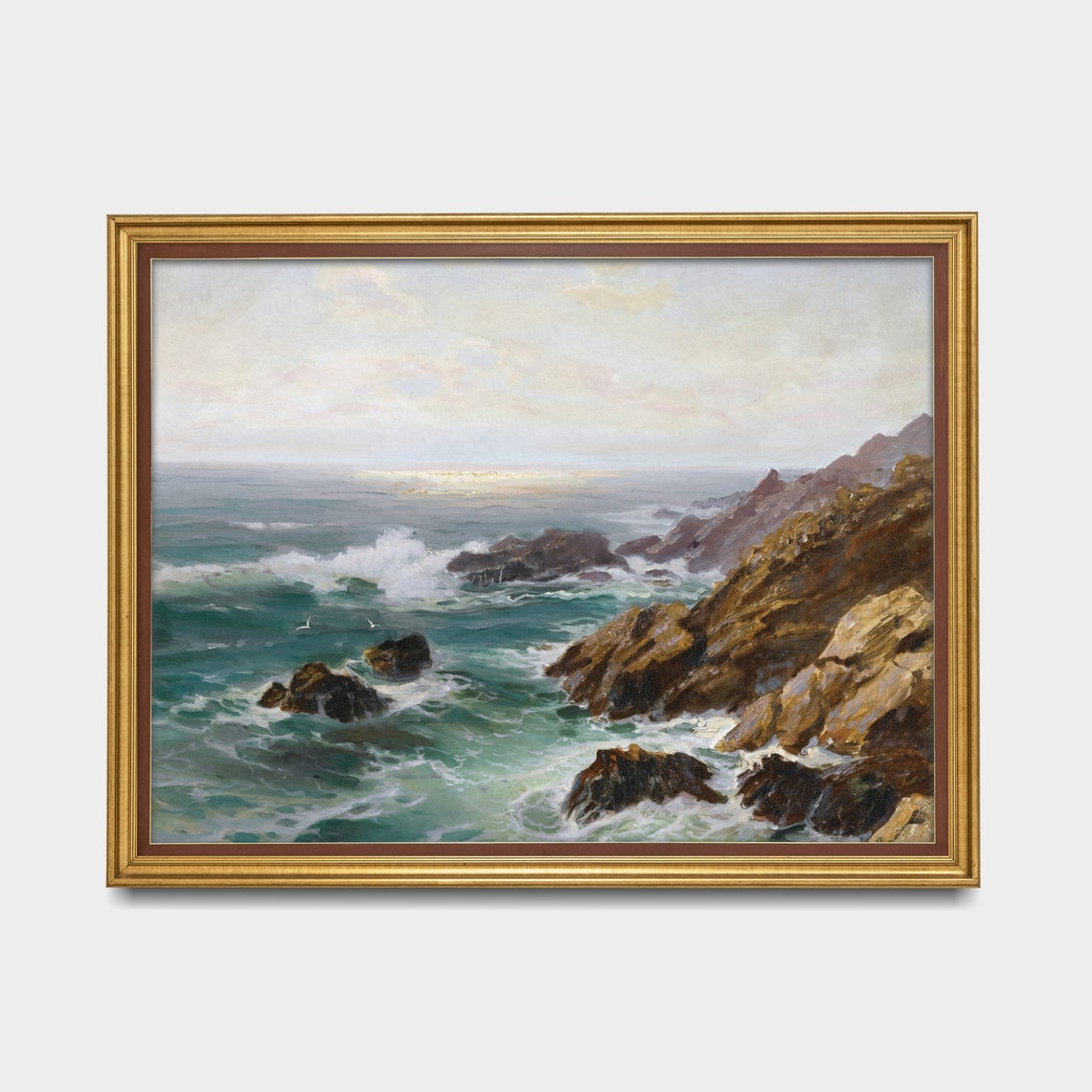 Waves Crashing on a Rugged Rocky Coastline with Seagulls Poster - Image 3