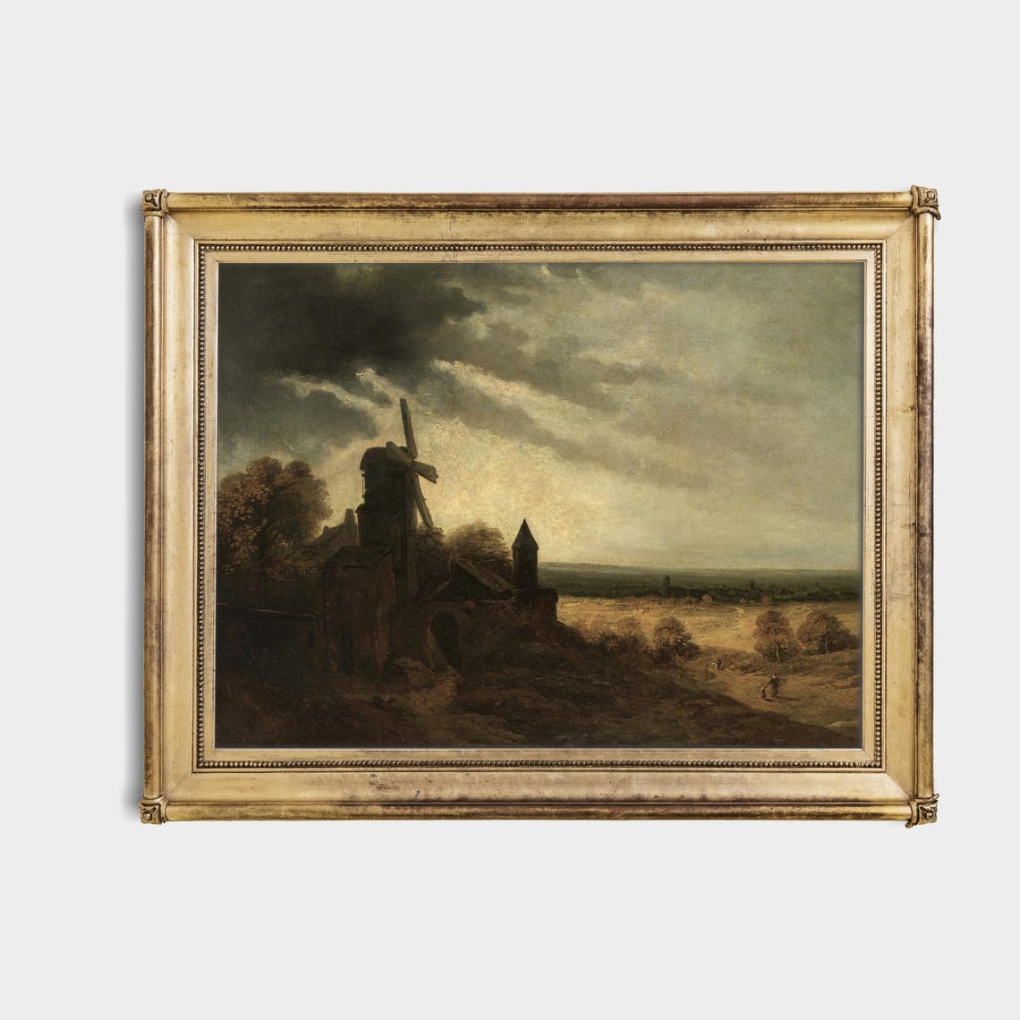 Printed And Shipped Vintage Moonlight Painting Moonlight Landscape With Windmill Moody Rustic Print Dark Academia Physical Prints - Image 4