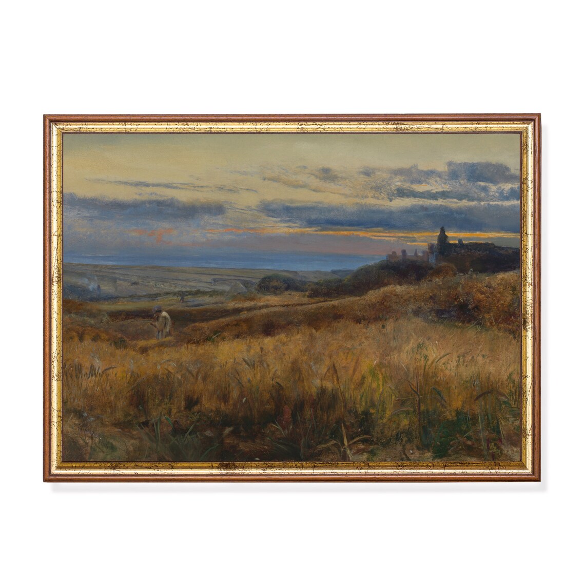 Golden Wheat Field at Sunset Vintage Country Harvest Landscape Poster